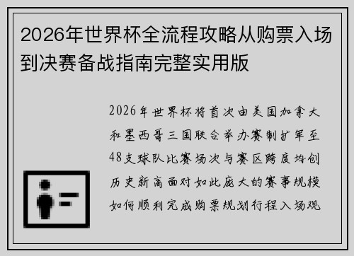 2026年世界杯全流程攻略从购票入场到决赛备战指南完整实用版